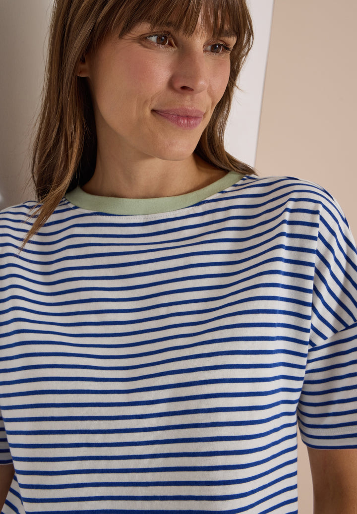 Striped T-Shirt with Contrast, deep river blue 37765 Bild 6