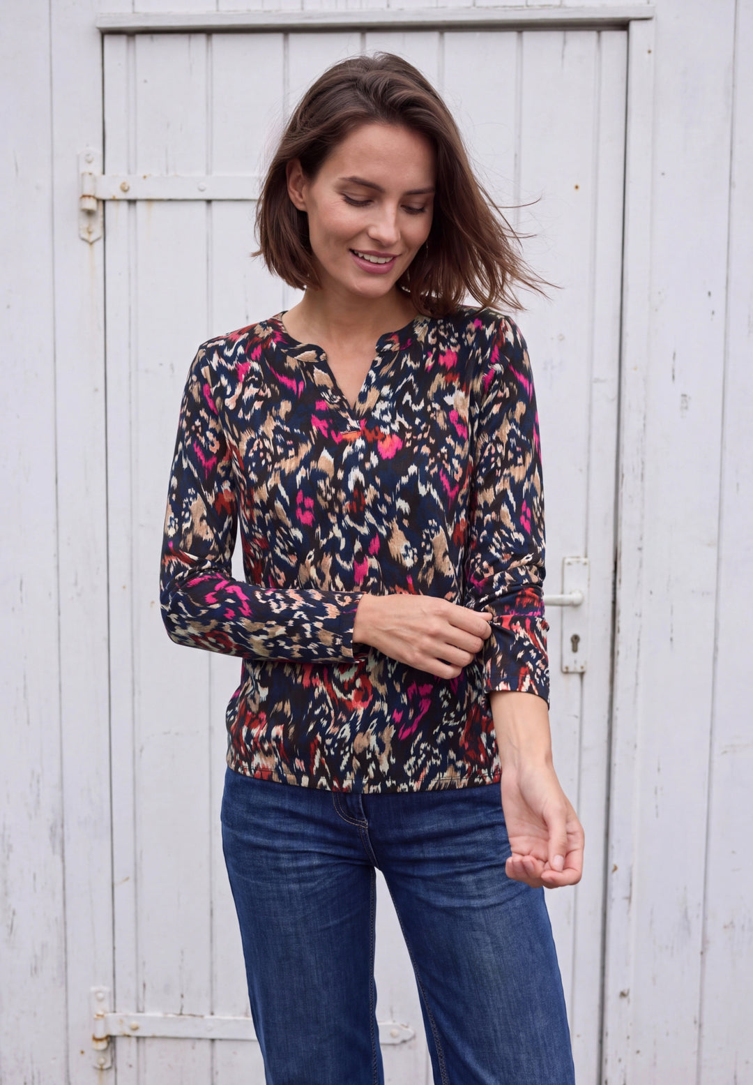 TOS AOP Split Neck Tunic, truffle brown 37747 Bild 3
