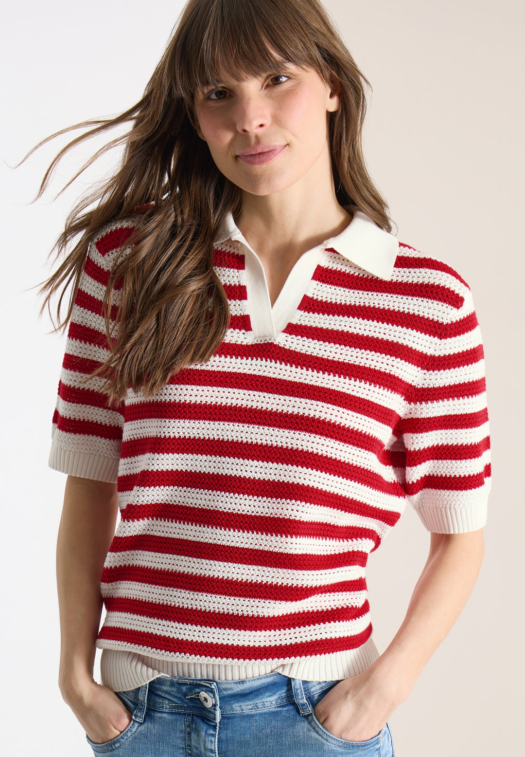 TOS_Mesh Stripe Polo, glazed apple red 26759 Bild 3