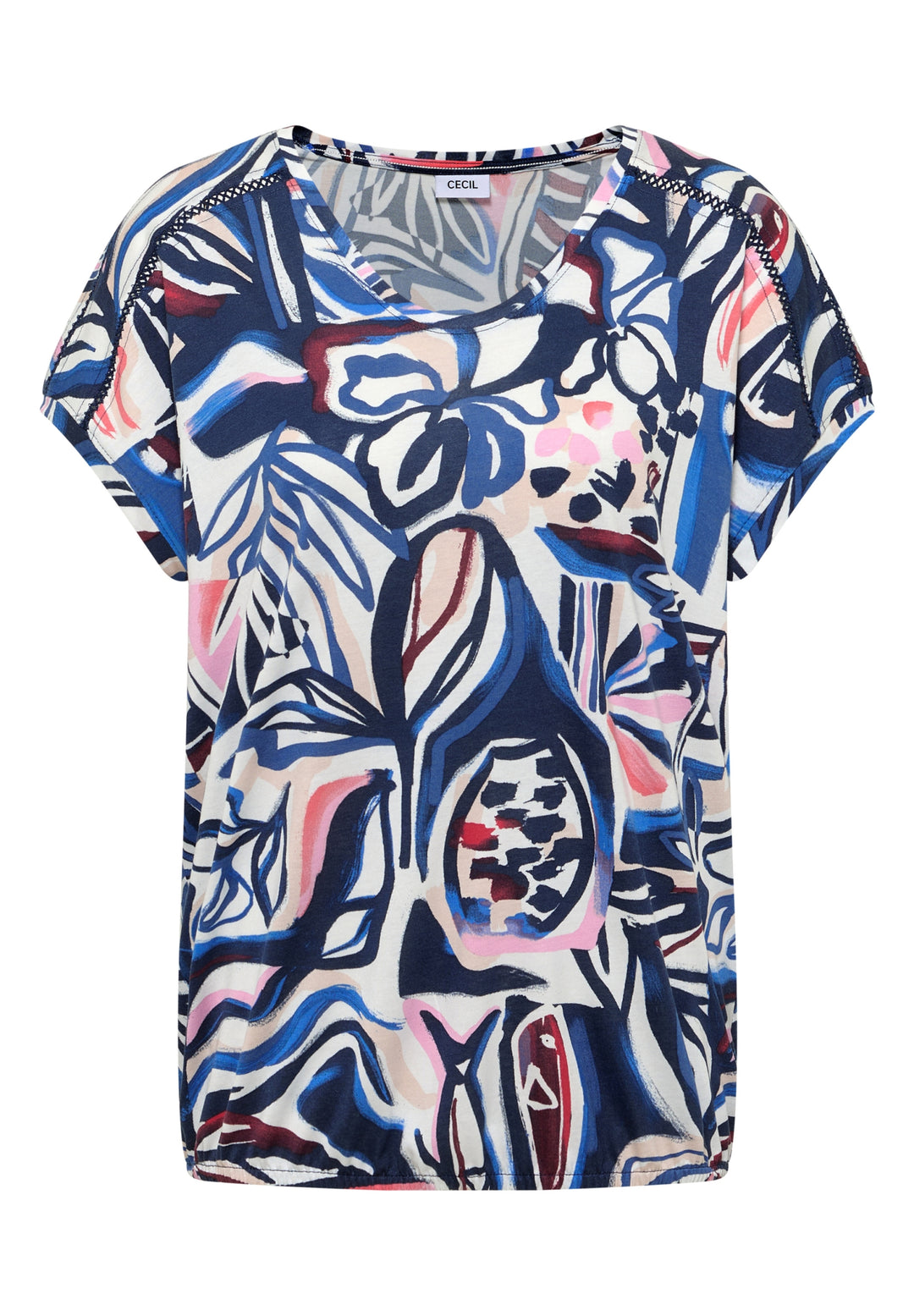 TOS Multi AOP Lace Shoulder T-, universal blue 35512 Bild 1