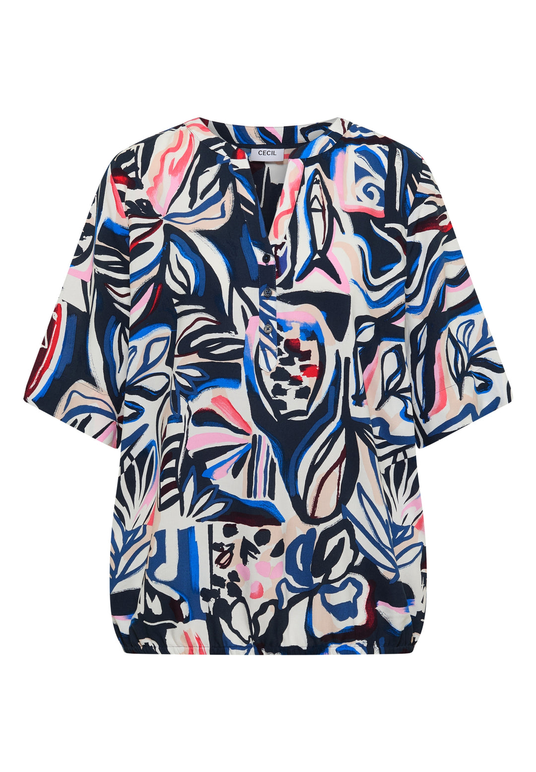 TOS Splitneck Print Blouse, universal blue 35512 Bild 1