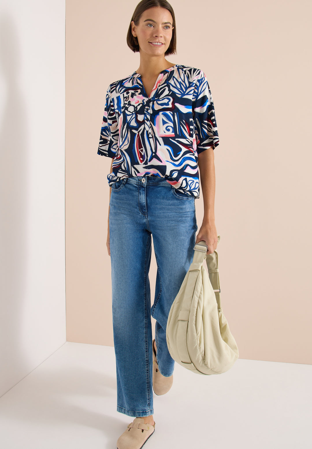 TOS Splitneck Print Blouse, universal blue 35512 Bild 3