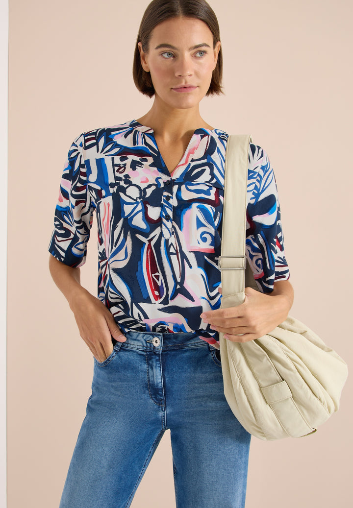 TOS Splitneck Print Blouse, universal blue 35512 Bild 5