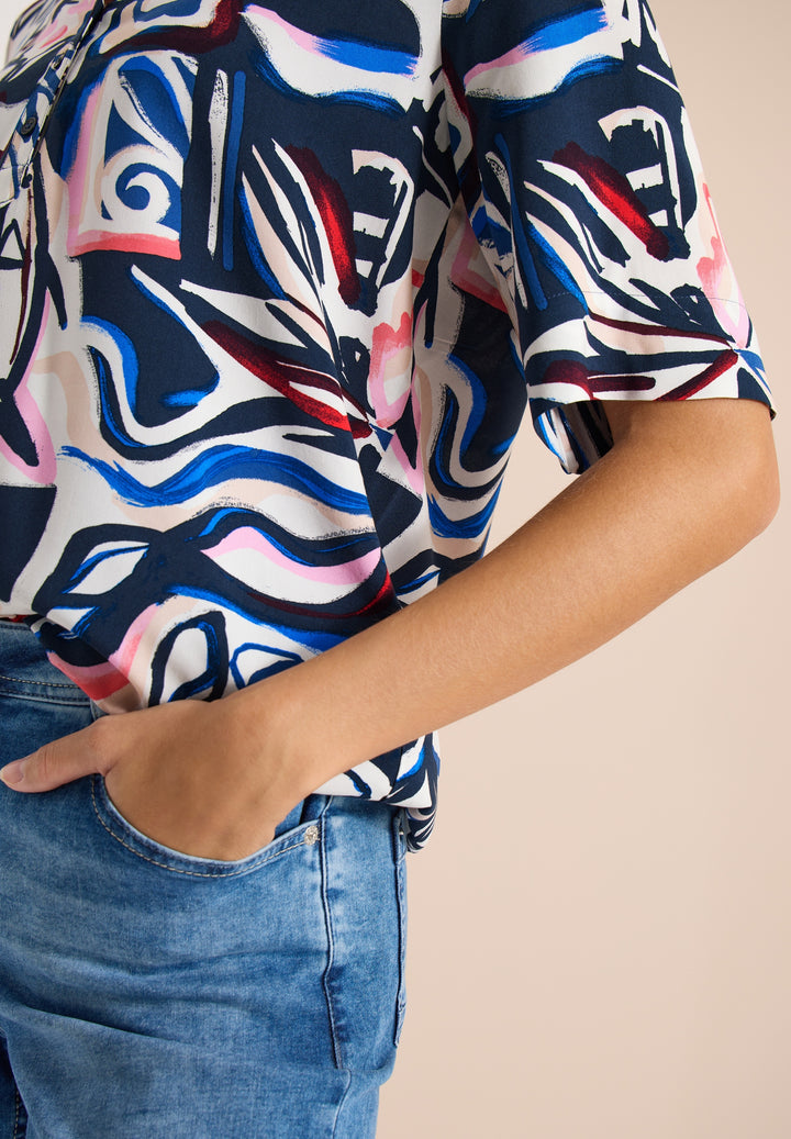 TOS Splitneck Print Blouse, universal blue 35512 Bild 7