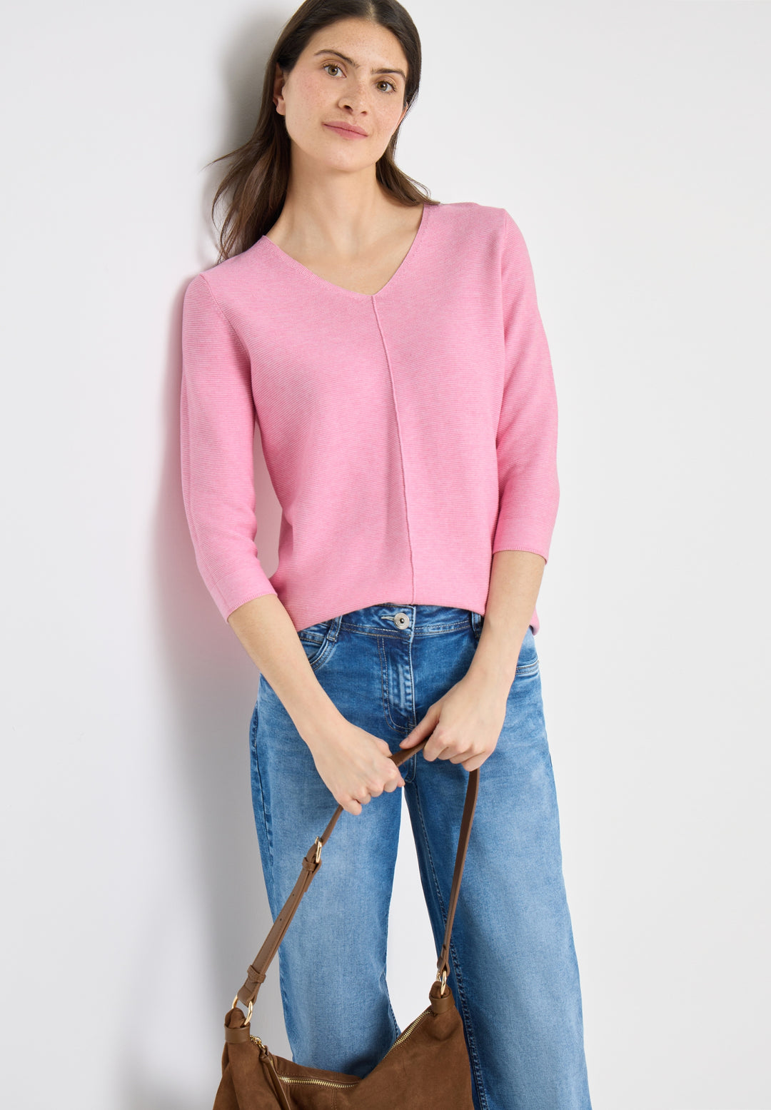TOS_Structured V-neck, flamingo rose 17491 Bild 3
