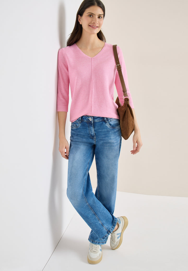 TOS_Structured V-neck, flamingo rose 17491 Bild 5