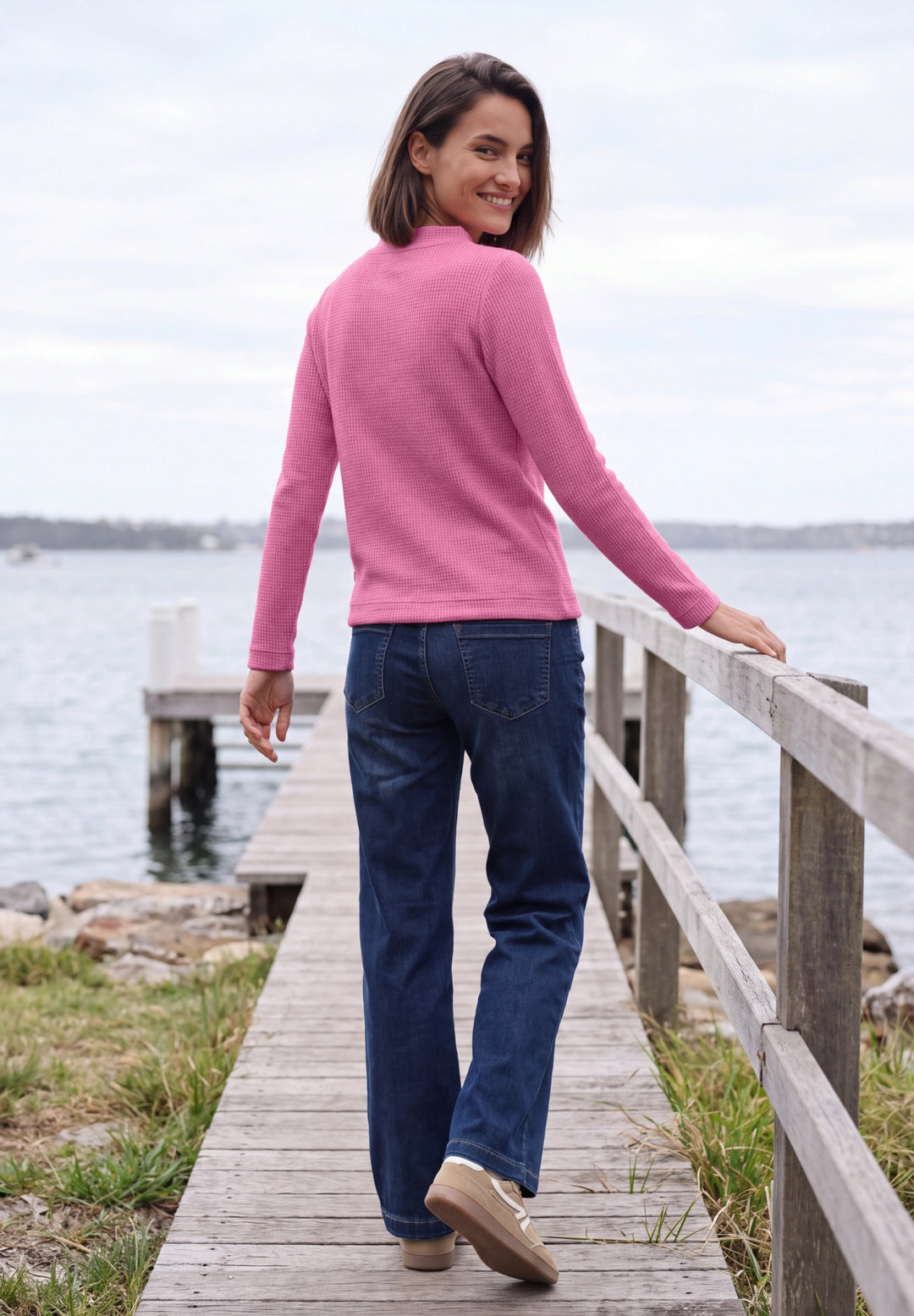 Waffle Structure Funnel Neck, pink flash melange 17984 Bild 4