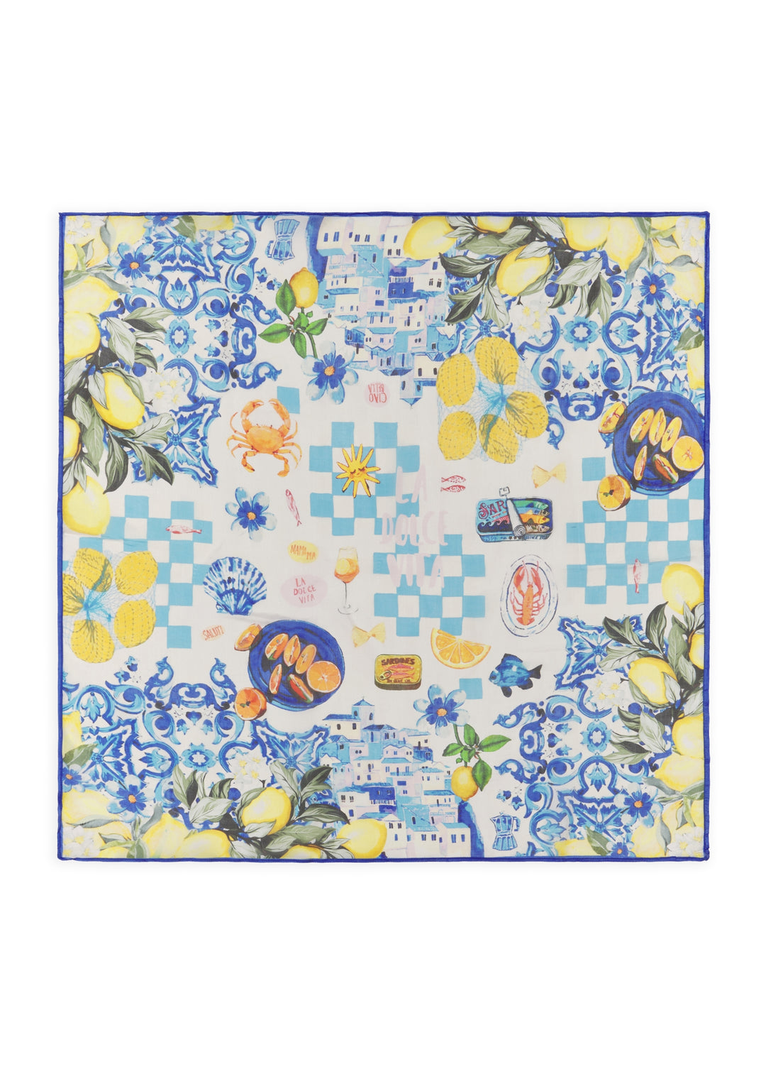 3ER PACK - PRINTED SQUARE SILK LEMONS blau-70X70CM, blau BLU2 Bild 2