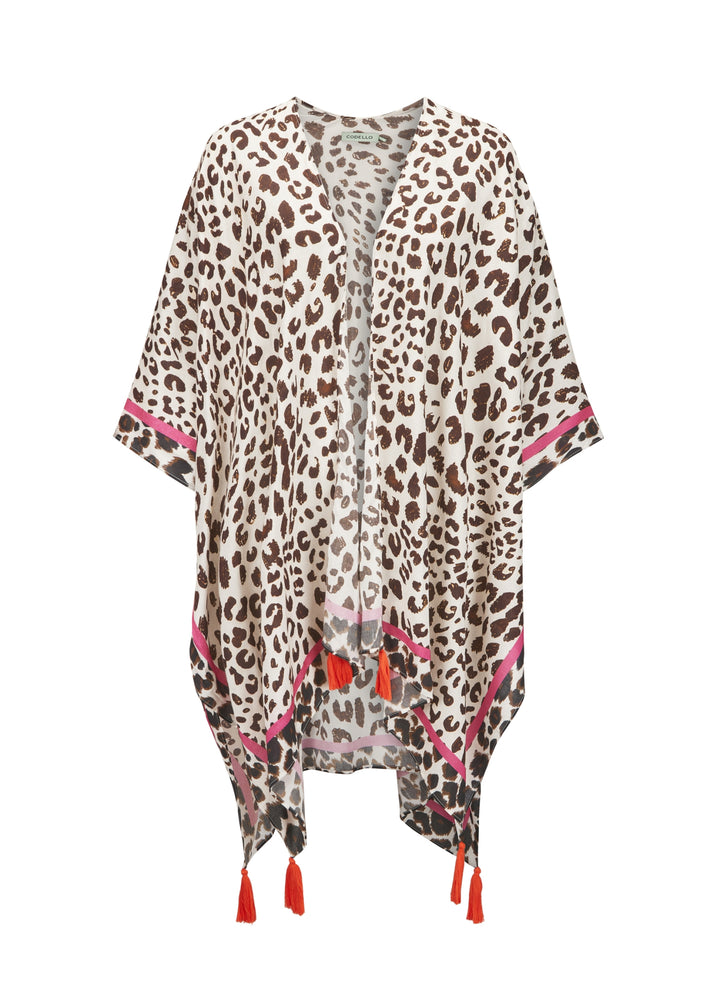PONCHO VISCOSE LEO WITH CONTRAST LINE AND TASSELS braun-112X84CM, braun BRO2 Bild 1