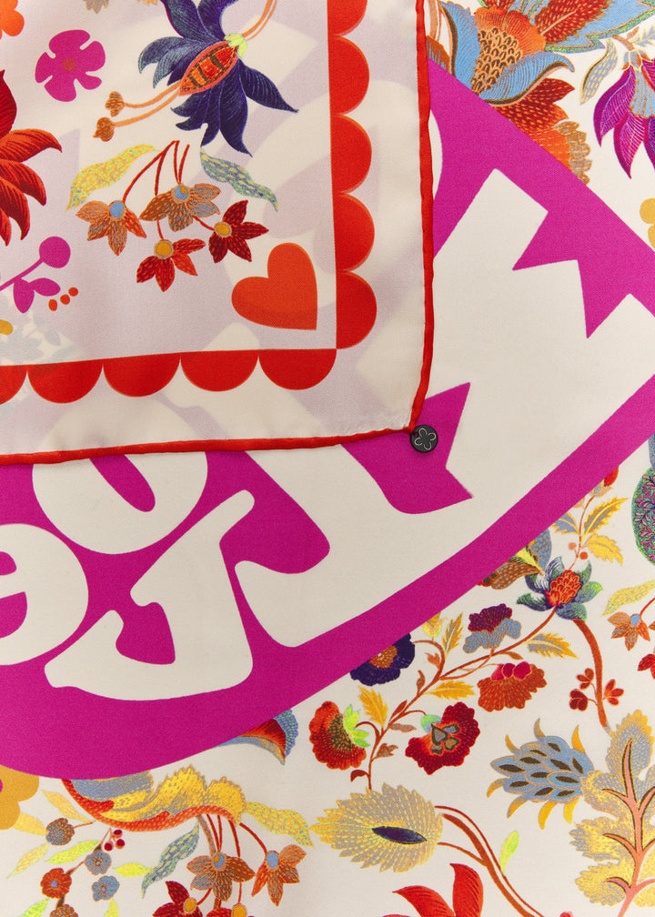 PRINTED NICKI SILK LOVE MUM FLOWER MIX rot-53X53CM, rot RED1 Bild 3