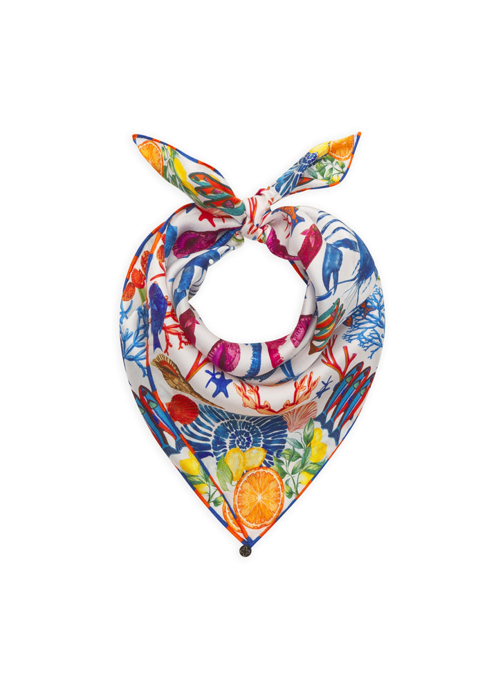 PRINTED NICKI SILK SEA ORNAMENTS blau-53X53CM, blau BLU2 Bild 1