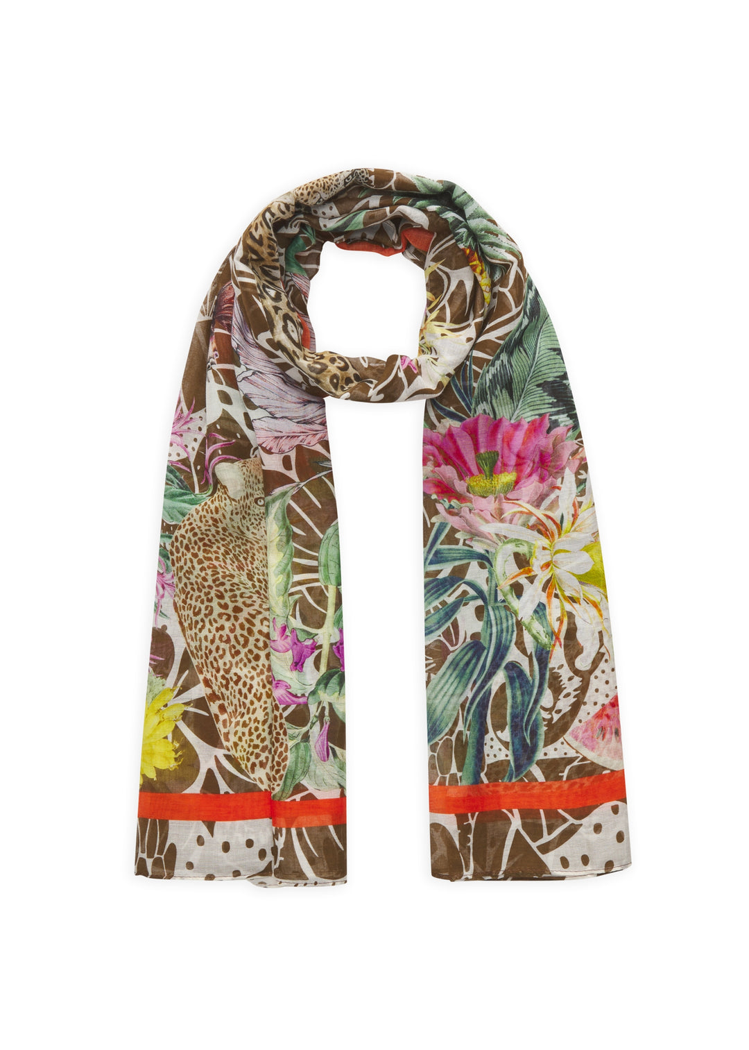 PRINTED SCARF  COTTON JUNGLE CONTRAST LINE braun-90X180CM, braun BRO2 Bild 1