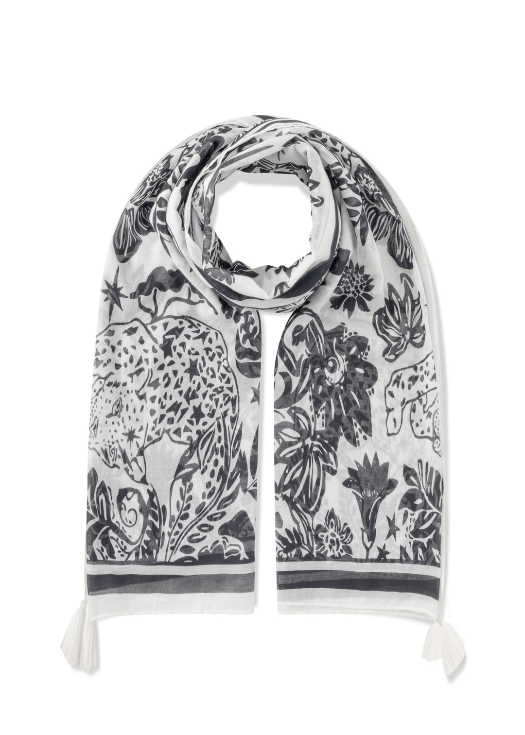PRINTED SCARF  COTTON JUNGLE weiß-100X180CM, weiß WHI1 Bild 1