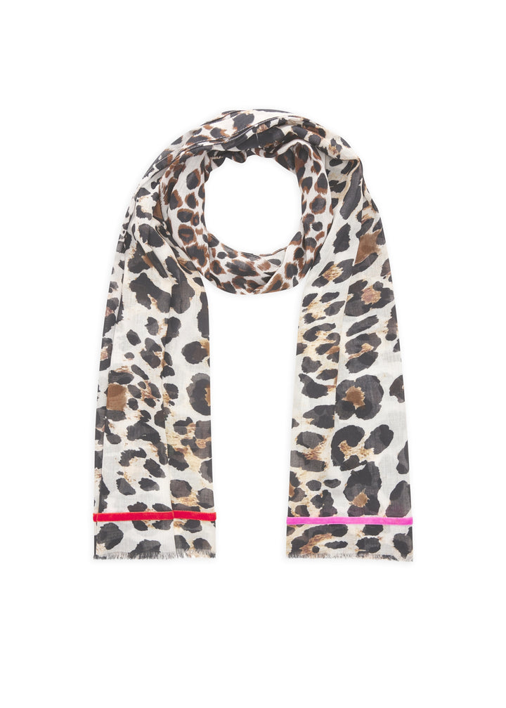 PRINTED SCARF COTTON LEO WITH VELVET TAPE braun-50X180CM, braun BRO2 Bild 1