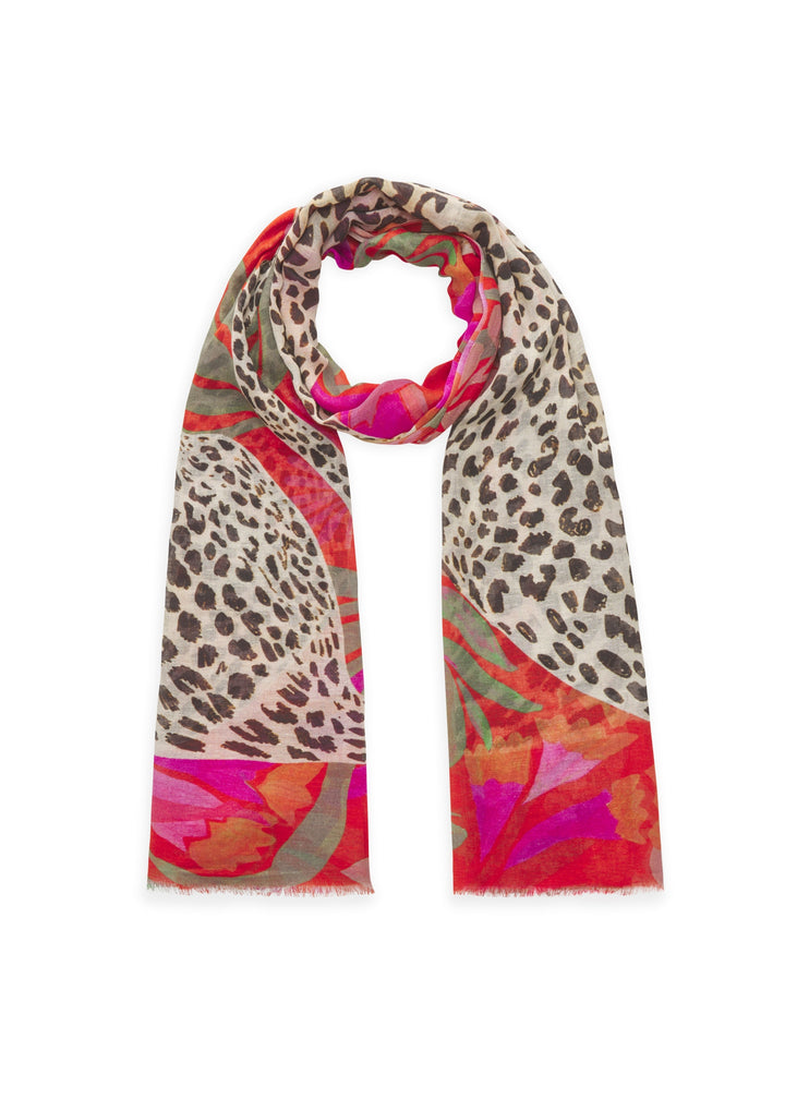 PRINTED SCARF COTTON MIX LEOPARD rot-70X180CM, rot RED1 Bild 1