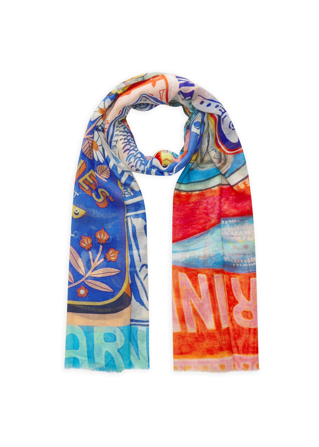 PRINTED SCARF COTTON MIX SARDINES blau-70X180CM, blau BLU2 Bild 1