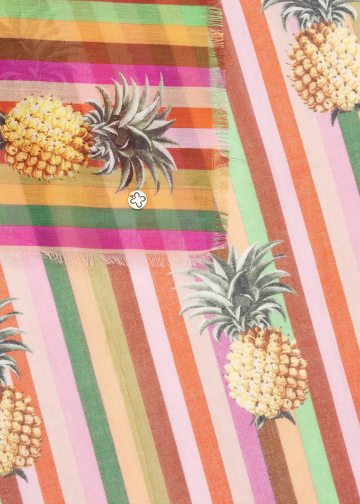 PRINTED SCARF COTTON PINEAPPLE STRIPES rot-50X180CM, rot RED2 Bild 3
