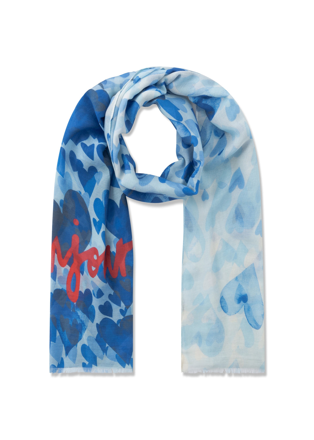 PRINTED SCARF MODAL/COTTON HEARTS blau-70X180CM, blau BLU2 Bild 1