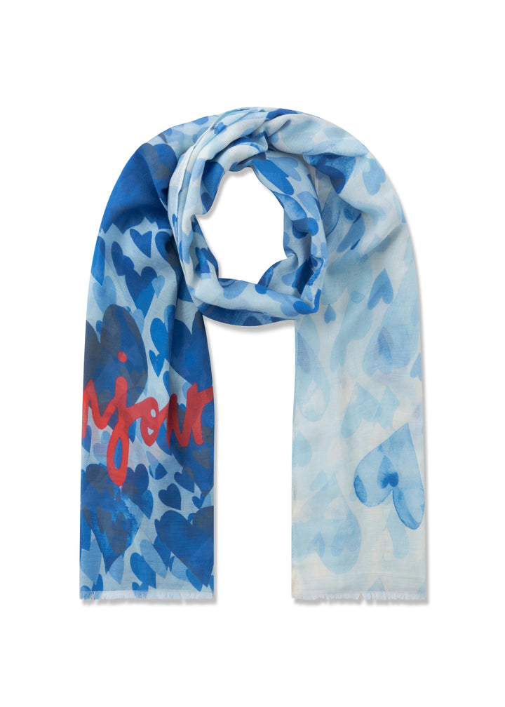 PRINTED SCARF MODAL/COTTON HEARTS blau-70X180CM, blau BLU2 Bild 1