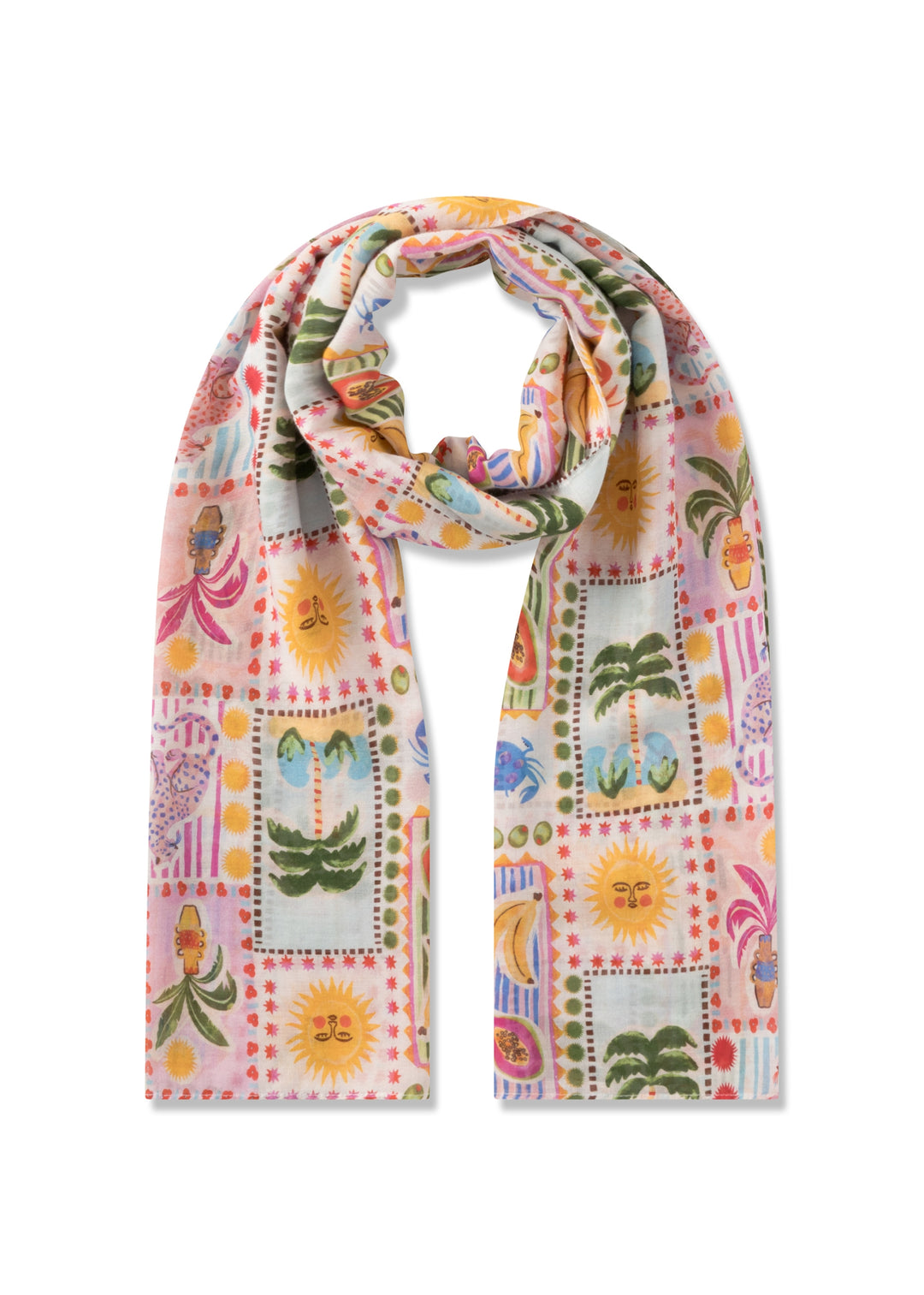 PRINTED SCARF MODAL/COTTON SUN PATTERN MIX pink-70X180CM, pink PIN1 Bild 1