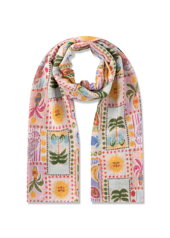 PRINTED SCARF MODAL/COTTON SUN PATTERN MIX pink-70X180CM, pink PIN1 Bild 1