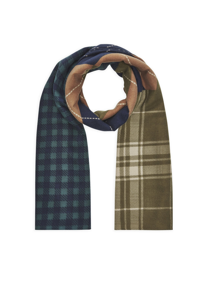 PRINTED SCARF POLYESTER CHECK MIX blau-70X180CM, blau BLU3 Bild 1