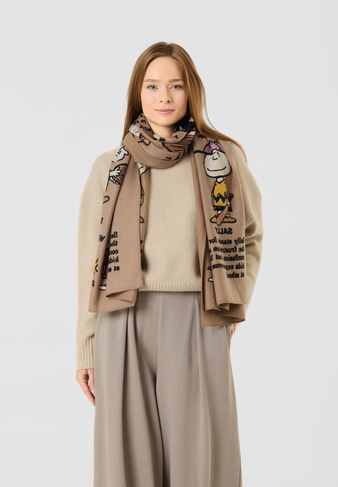 PRINTED SCARF POLYESTER TWILL PEANUTS CHARACTERS braun-70X180CM, braun BRO1 Bild 3