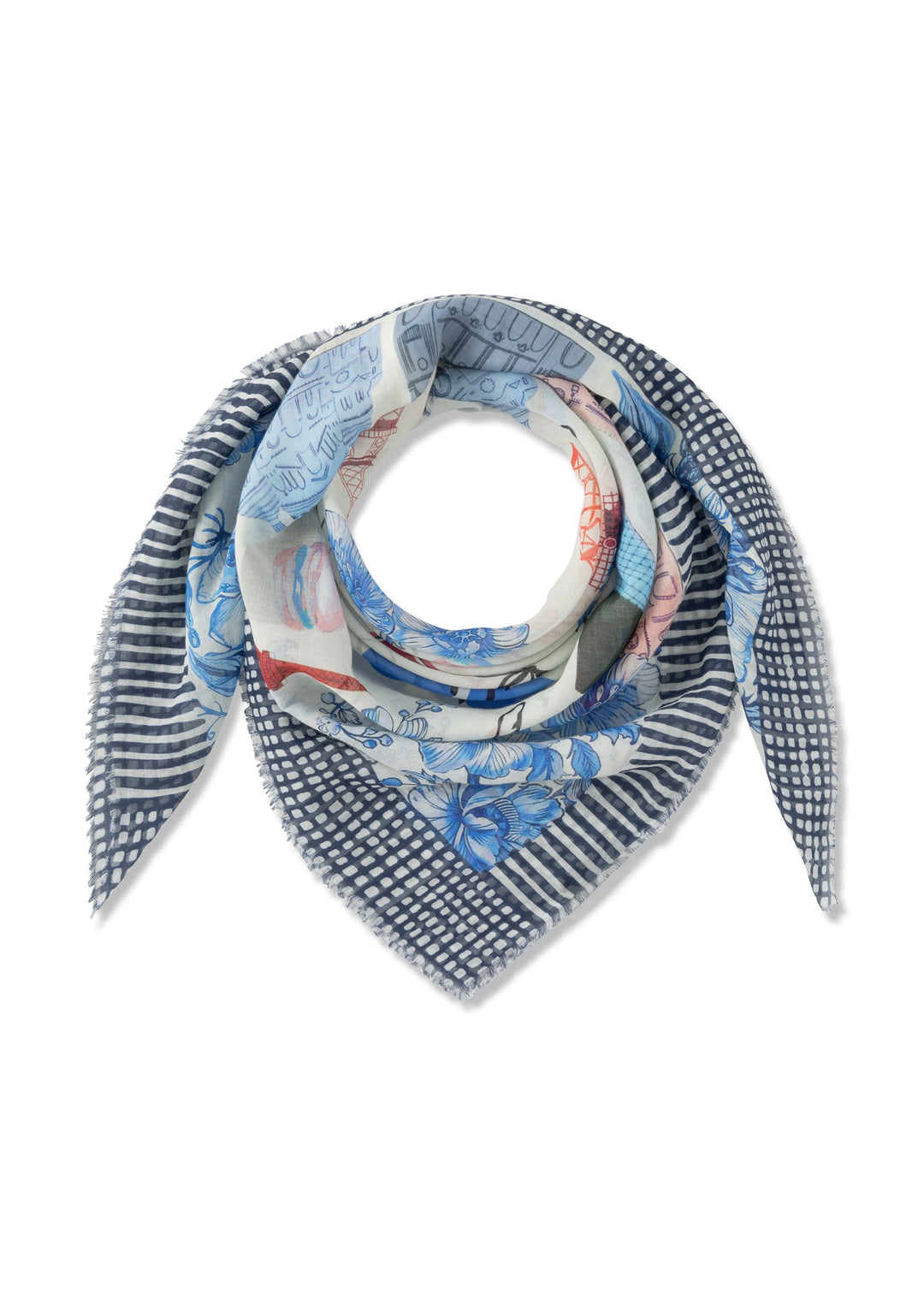 PRINTED SQUARE  COTTON PARIS blau-120X120CM, blau BLU2 Bild 1