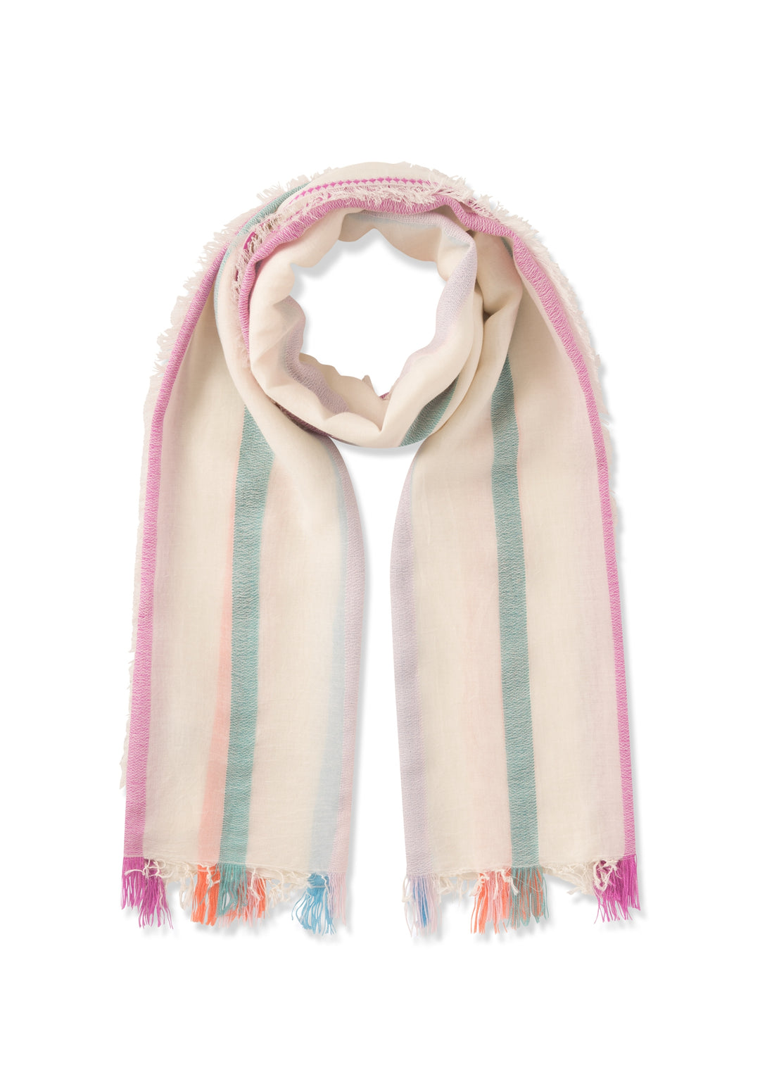 WOVEN SCARF COTTON MIX STRIPES weiß-70X180CM, weiß WHI2 Bild 1