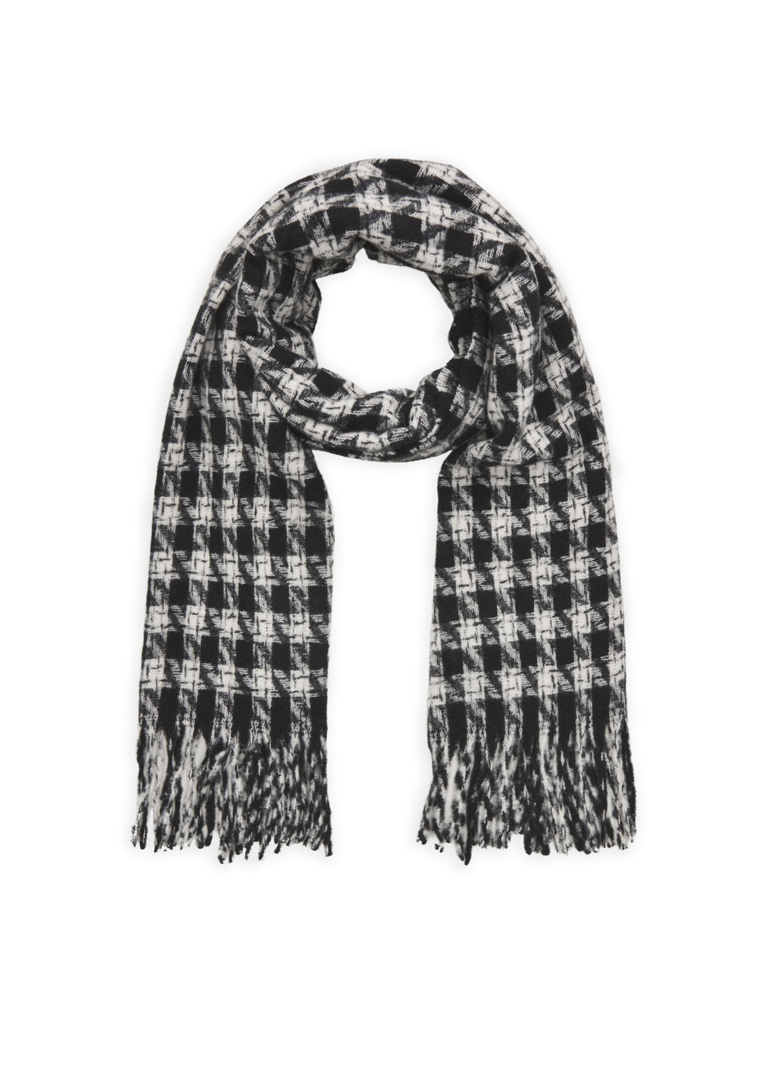 WOVEN SCARF HOUNDSTOOTH WITH FRINGES schwarz-65X180CM, schwarz BLK2 Bild 1