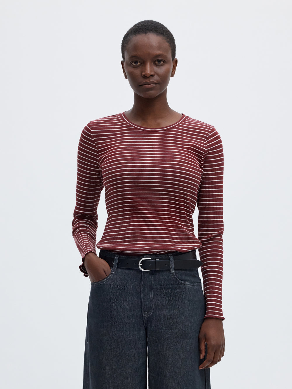 SLWANNA LS CREW NECK TEE STR NOOS, Tawny Port/W SNOW WHITE STRIPES - T 198345009 Bild 2