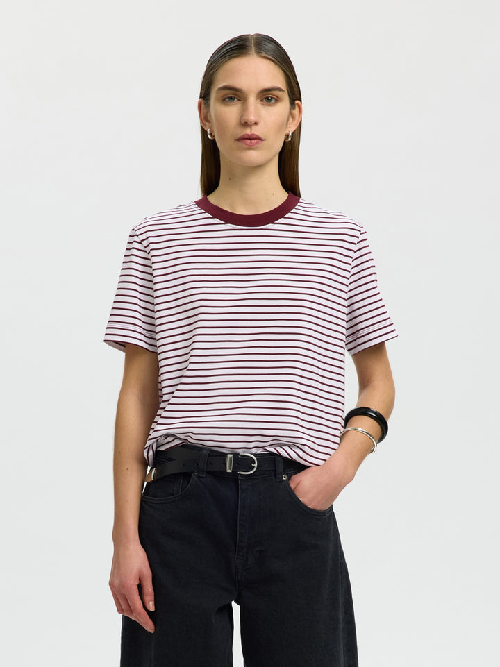 SLWESSENTIAL SS STRIPED BOXY TEE NO, Tawny Port/BRIGHT WHITE - THIN 198345010 Bild 2