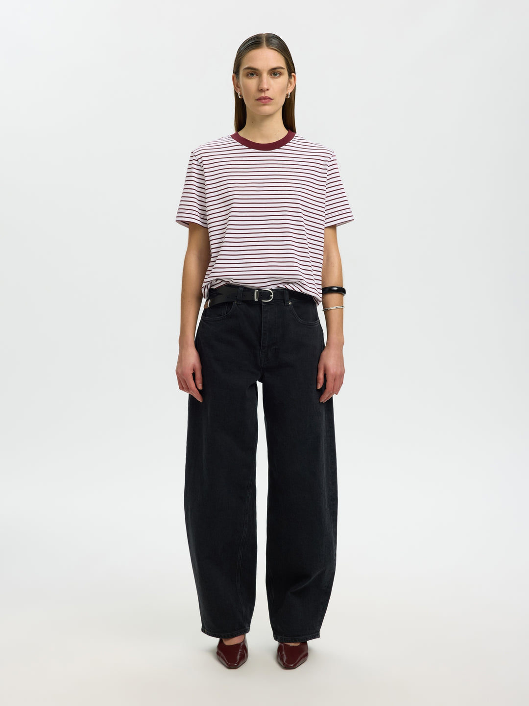 SLWESSENTIAL SS STRIPED BOXY TEE NO, Tawny Port/BRIGHT WHITE - THIN 198345010 Bild 6
