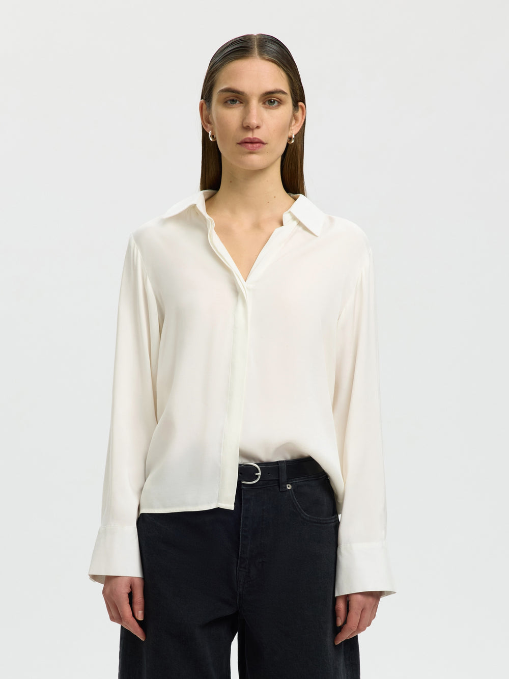 SLWJONNA REG LS OPEN COLLAR SHIRT N, Egret 178372 Bild 2