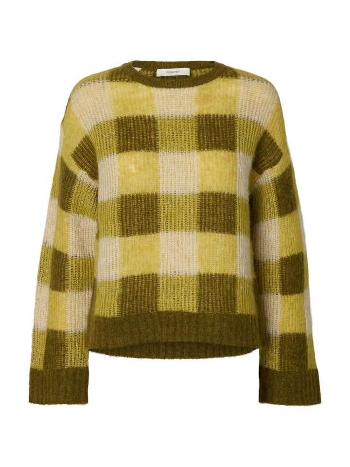 SLWLULU LOOSE LS CHECK KNIT O-NECK, Avocado Oil/Fir Green and Birch 306985002 Bild 1