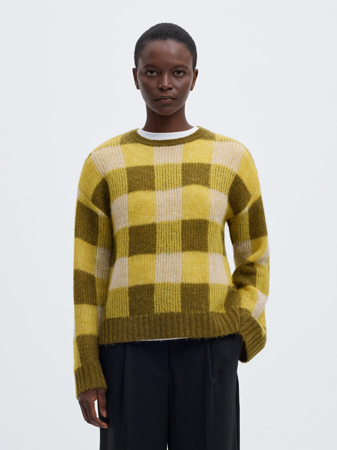 SLWLULU LOOSE LS CHECK KNIT O-NECK, Avocado Oil/Fir Green and Birch 306985002 Bild 2