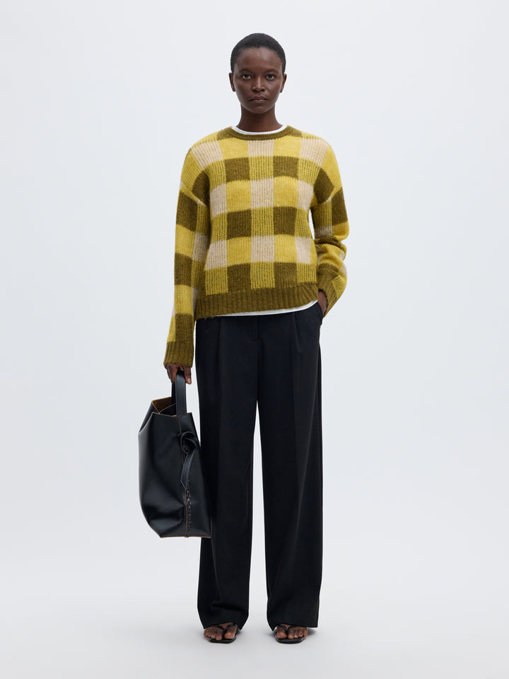 SLWLULU LOOSE LS CHECK KNIT O-NECK, Avocado Oil/Fir Green and Birch 306985002 Bild 3