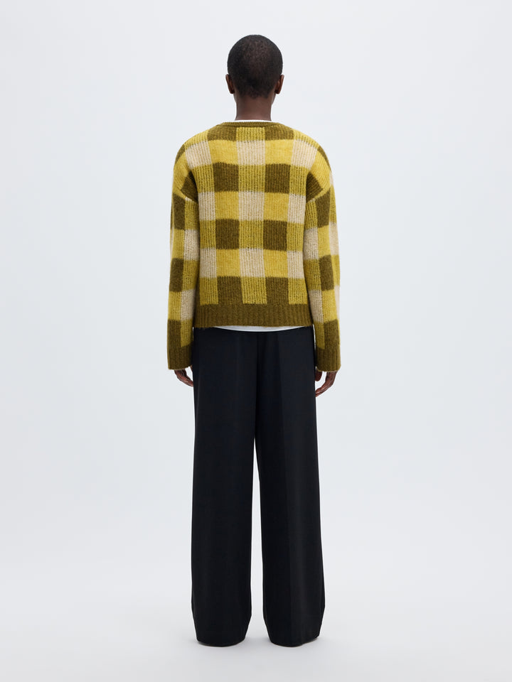 SLWLULU LOOSE LS CHECK KNIT O-NECK, Avocado Oil/Fir Green and Birch 306985002 Bild 4