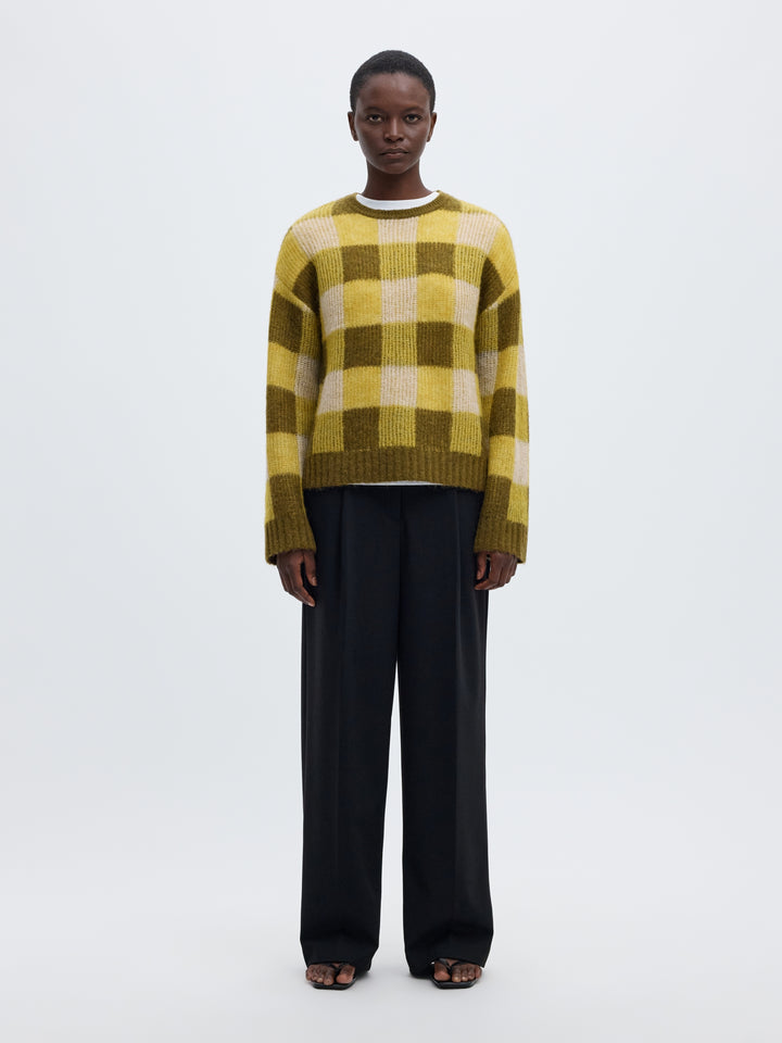 SLWLULU LOOSE LS CHECK KNIT O-NECK, Avocado Oil/Fir Green and Birch 306985002 Bild 5