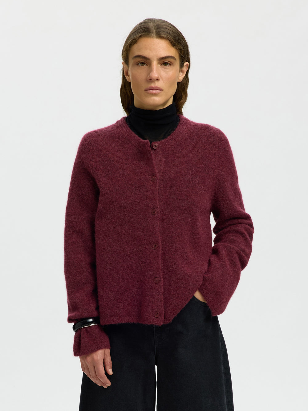 SLWLULU NEW LS KNIT CARDIGAN NOOS, Tawny Port/MELANGE 198345001 Bild 2