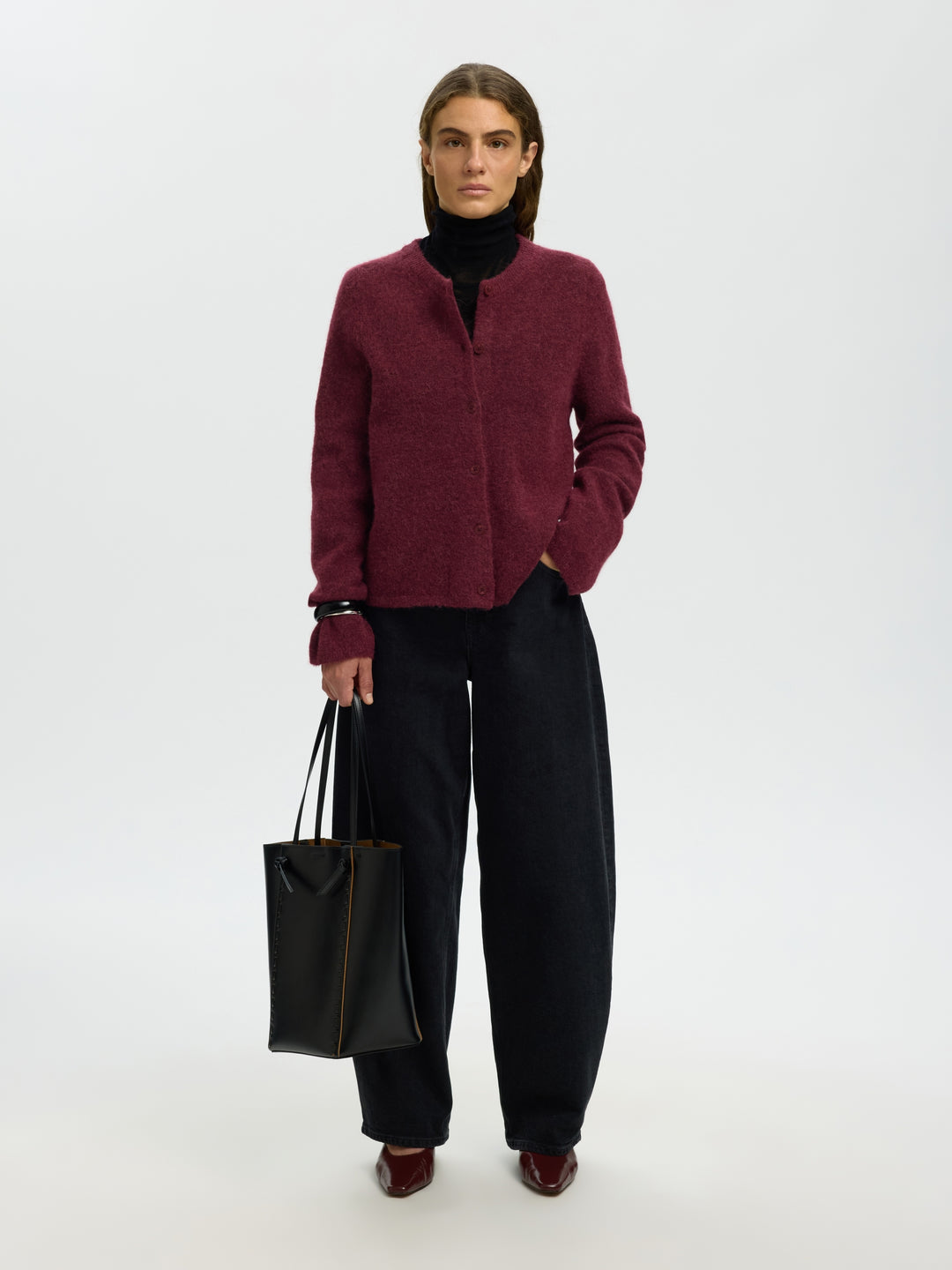 SLWLULU NEW LS KNIT CARDIGAN NOOS, Tawny Port/MELANGE 198345001 Bild 3