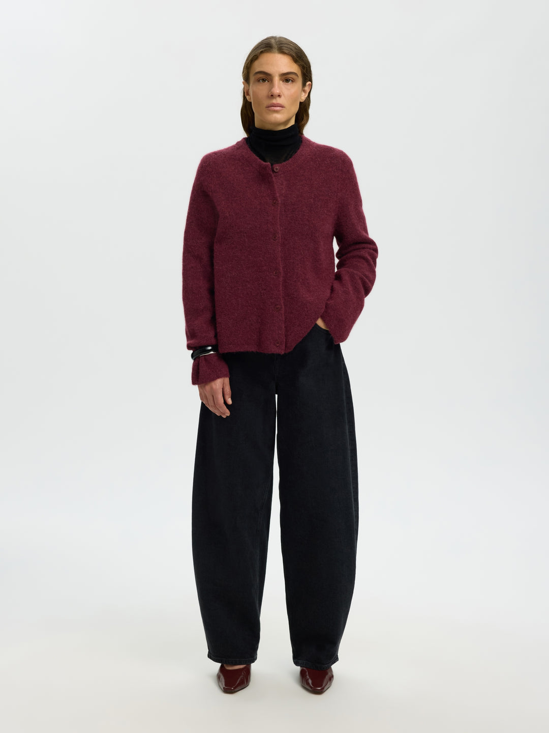 SLWLULU NEW LS KNIT CARDIGAN NOOS, Tawny Port/MELANGE 198345001 Bild 5