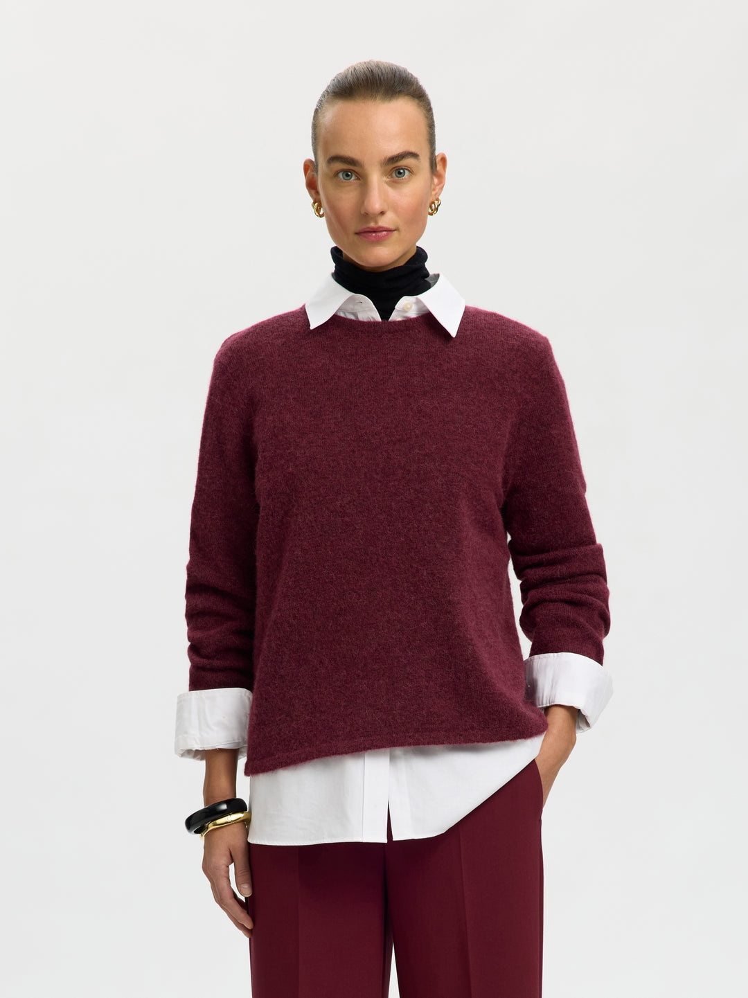 SLWLULU NEW LS KNIT O-NECK NOOS, Tawny Port/MELANGE 198345001 Bild 2