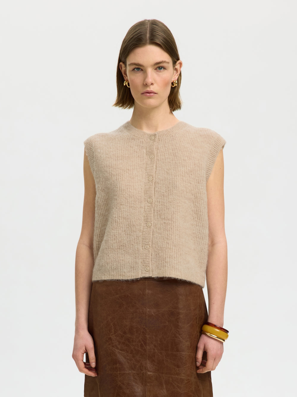 SLWLULU SL BUTTON O-NECK VEST NOOS, Birch/Melange 179771001 Bild 2