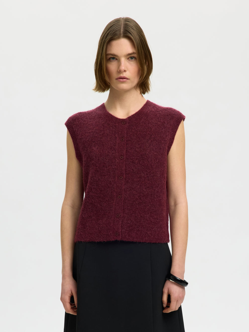 SLWLULU SL BUTTON O-NECK VEST NOOS, Tawny Port/Melange 198345001 Bild 2