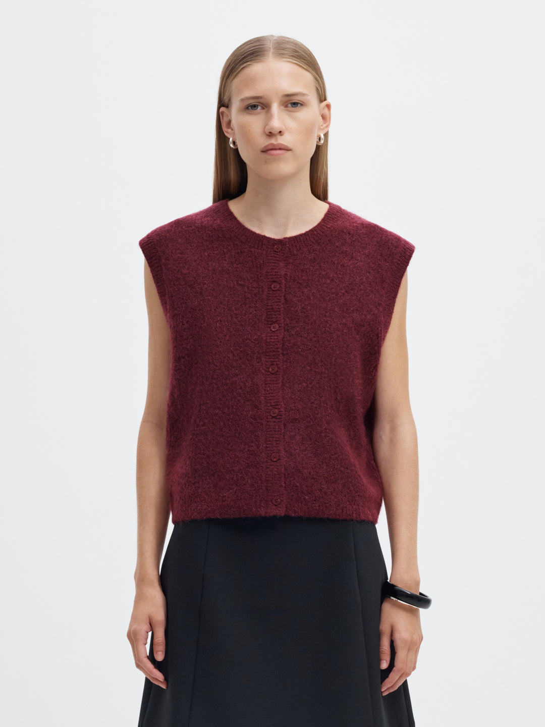 SLWLULU SL BUTTON O-NECK VEST NOOS, Tawny Port/Melange 198345001 Bild 2
