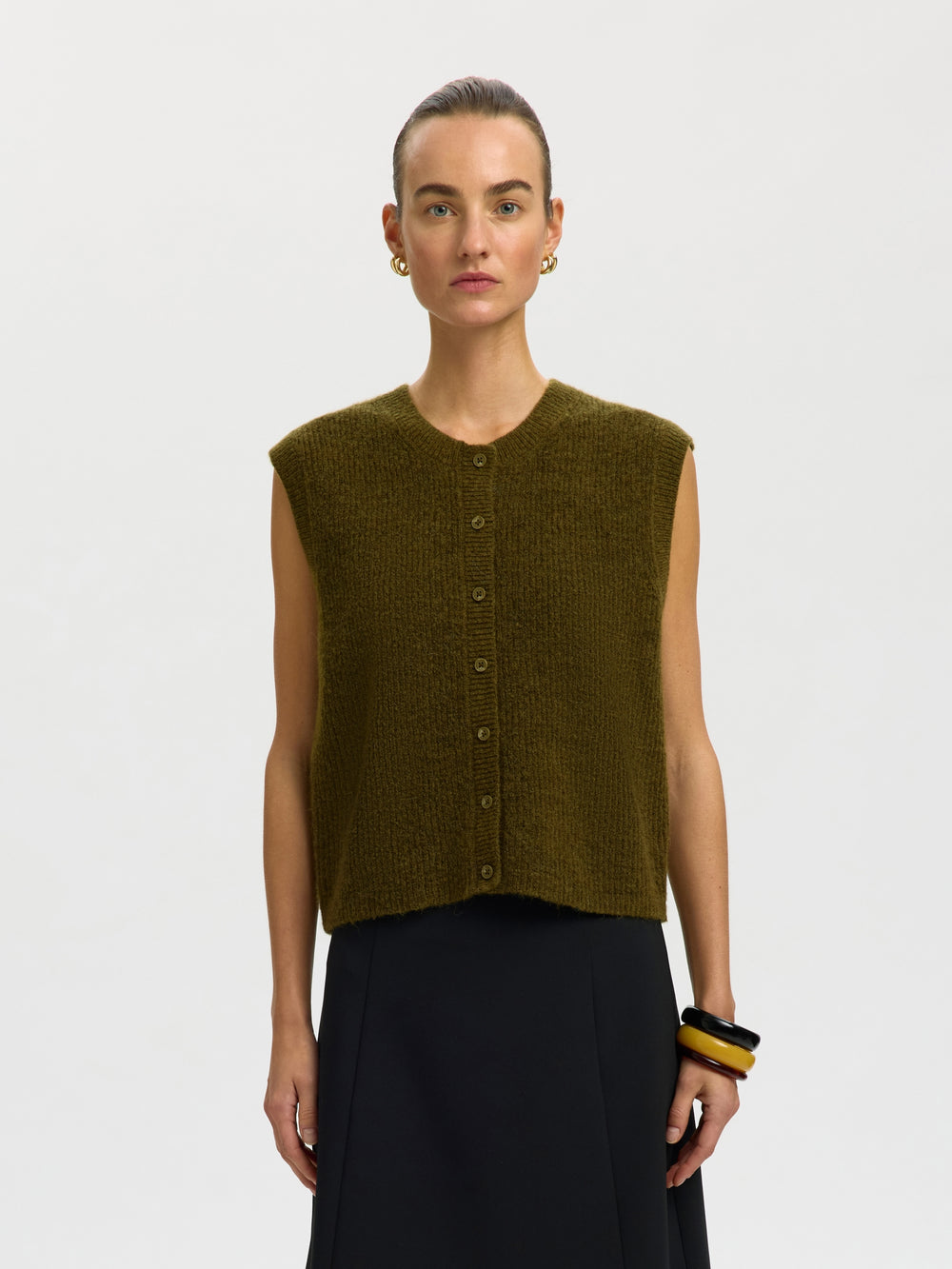 SLWLULU SL BUTTON O-NECK VEST NOOS, Fir Green/Melange 261815001 Bild 2