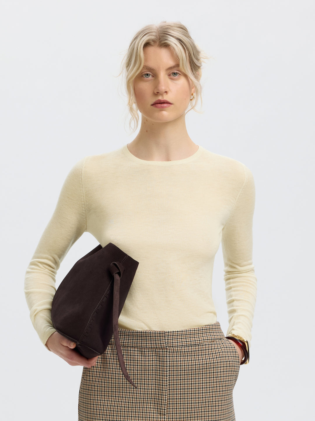 SLWVENDY LS KNIT WOOL O-NECK NOOS, Birch 179771 Bild 2