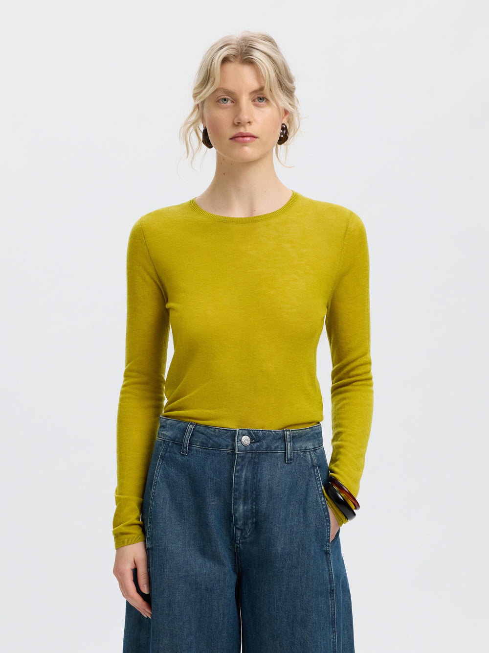 SLWVENDY LS KNIT WOOL O-NECK NOOS, Avocado Oil 306985 Bild 2