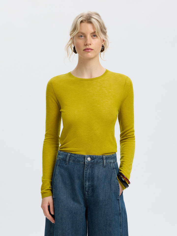 SLWVENDY LS KNIT WOOL O-NECK NOOS, Avocado Oil 306985 Bild 2